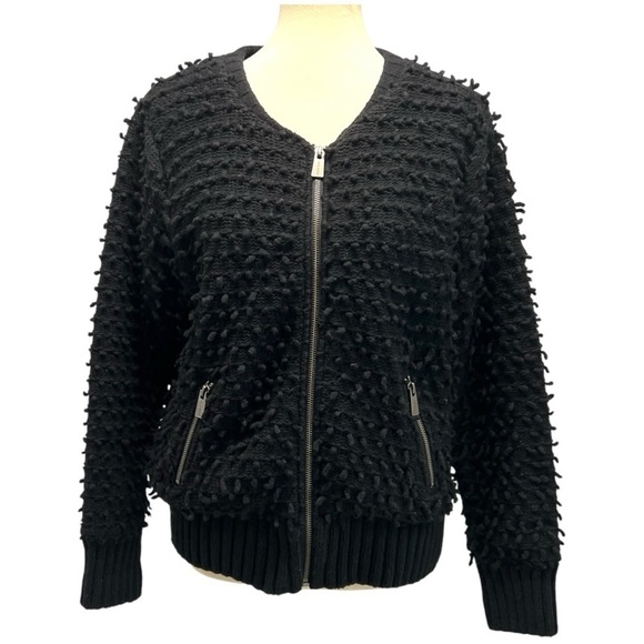 Anine Bing Black Wool Blend Bauble 3D Textured Zipper Front Jacket Coat Womens S - Picture 6 of 16